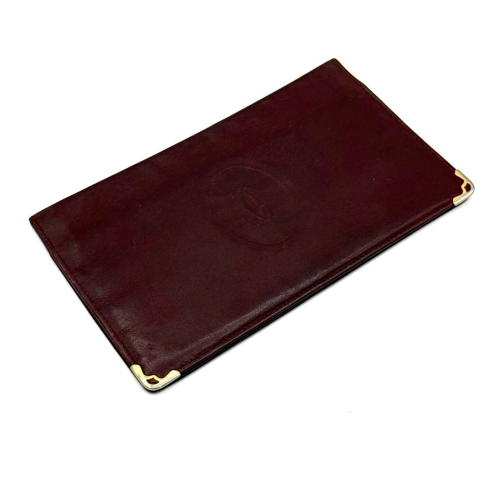 Vintage Cartier Leather Long Wallet – Burgundy ✔️Authentic - Gold Corners